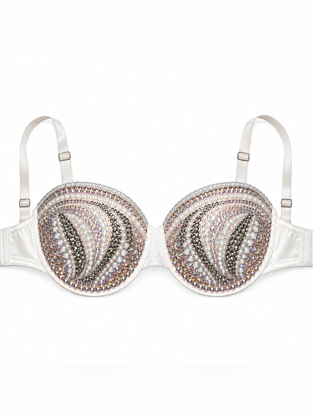 40DD Crystal AB Iridescent & Mixed Opal Design Rhinestone Glam Bling Bra Top New